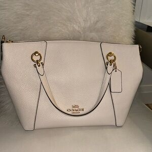 Coach white leather zip top purse